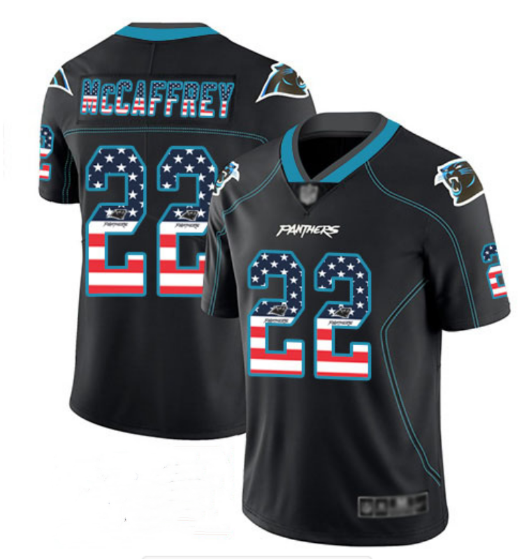 Men's Carolina Panthers #22 Christian McCaffrey Black USA Flag Color Rush Limited Fashion NFL Jersey